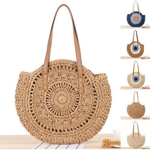 Classic Summer Woven Bag Women Round Beach Shoulder Bag Women Straw Bag CrossBody Bag Female Message Handbag Women Tote Bag