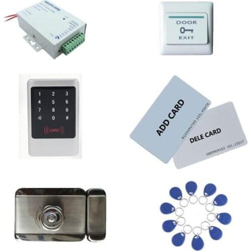 Access control kit,metal shell access control +power+inteligent mute lock+ exit button+10 keyfob ID tag,sn:Tset-9