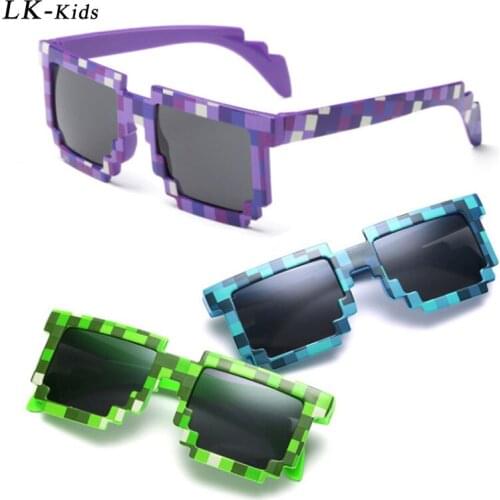 LongKeeper Vintage Fashion Kids Sunglasses Square Mosaic Sun Glasses Boys Girls Pixel Trendy Glasses Children Gafas Oculos