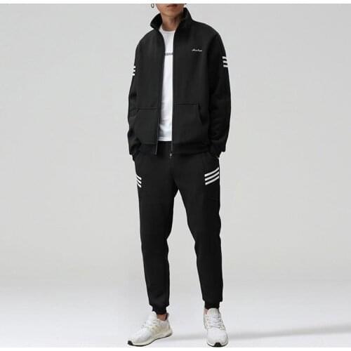 M-4XL Men Two Pieces Sports Set Casual Sportswear Tracksuit Jacket + Pants Running Clothing Mens Zipper Suit Plus Size