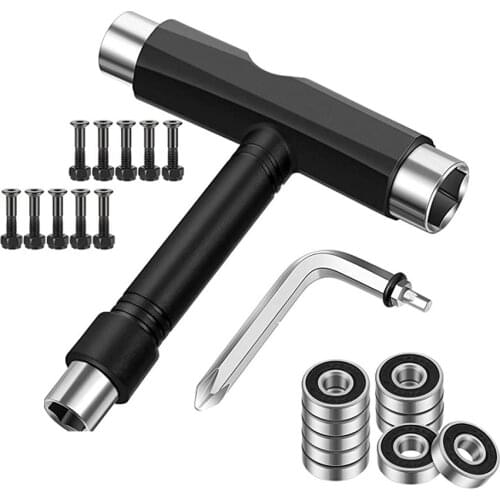Metal T-Shaped Skateboard Tools Kits Multi-purpose Roller Skate Longboard with Wrench Nuts Mounting Adjusting Tool