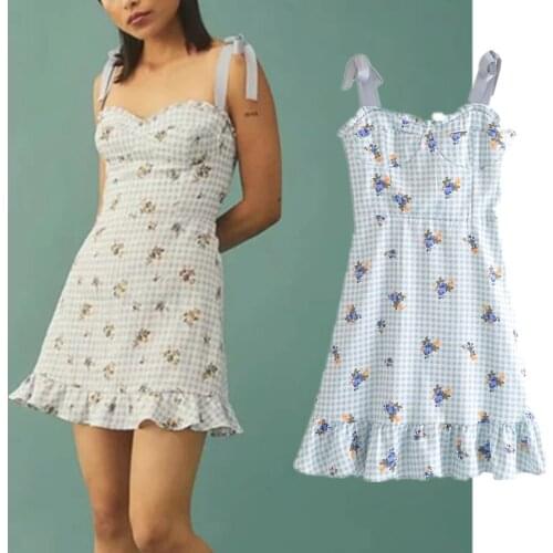 Dave&Di 2021 Summer Ins Blogger Vintage Floral Print Elegant Ruffles Mini Sexy Dress Women Vestidos De Fiesta De Noche