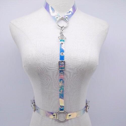 Fashion Sexy Harajuku Handmade Clear Laser holographic Choker harness belt Necklace Spikes Chain torques club party two layers