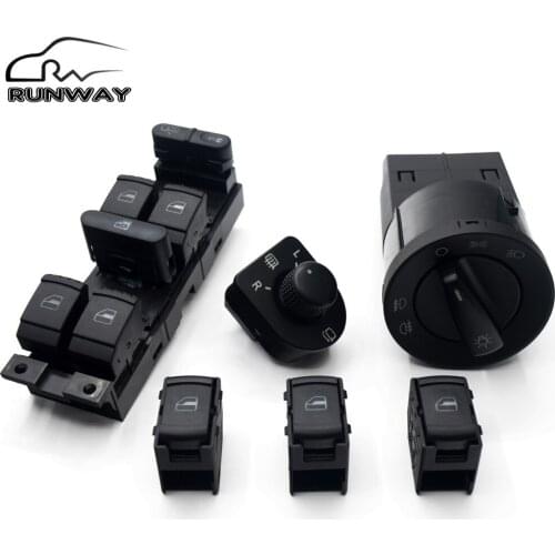 Power Mirror Window Headlight Fog Lamp Control Switch Knob With Floding For VW Passat B5 BEETLE JETTA GOLF MK4 POLO BORA SET