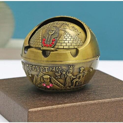 Retro Egypt Pattern Ash Tray for Living Room Household Use Smeking Accessories Metal Ball Shape Ashtray Gift Crafts