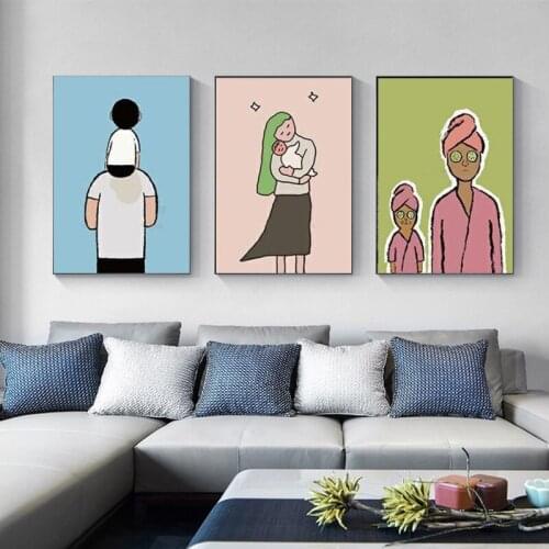 Cartoon Character Poster Parents And Children Picture Wall Art Canvas Painting For Childrens Room Kindergarten Decoration