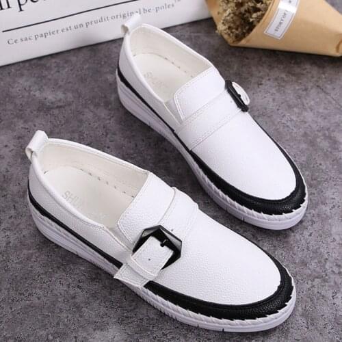 Buckle Belt small white shoes women size34-41sewing flats platform shoes women creepers college girls thicken bottom loafers2020