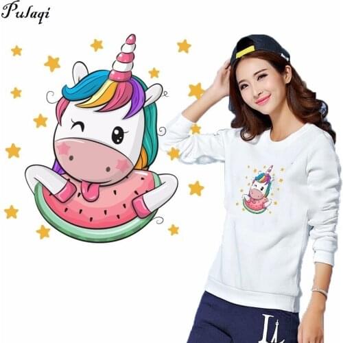 Pulaqi Unicorn Patche Kids Clothes Iron-on Transfer Washable Lovely Animal Stickers Household DIY Accessory Appliques Badges H