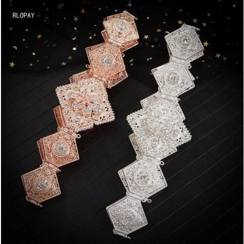 RLOPAY Rose Gold Bridal Dress Sash Luxury Crystal Belt Arabic Wedding Diamonds Metal Belts Adult Rhinestone Belts