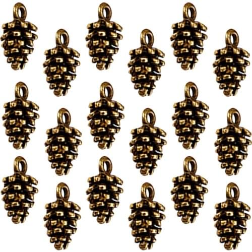 50pcs Christmas Pine Cone Alloy Small Pendant Nature Nuts Charm for DIY Jewelry Making Accessories (Antique Brass)