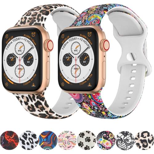 Printing Silicone Strap For Apple Watch band 44mm 40mm Iwatch band 38mm 42mm belt Bracelet correa For Apple Watch 6 SE 5 4 3