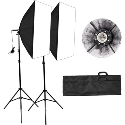 Photography softbox light kit continuous photo studio equipment with 2x50 x 70cm Reflectors and 2 x E27 Socket 5500K Bulbs