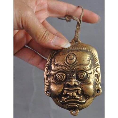 Old Tibet Buddhism Leather bronze Mahakala Buddha Head Statue Amulets Pendant