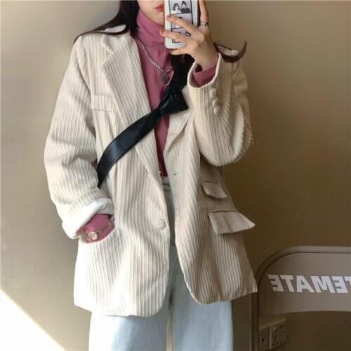 Spring 2021 new Korean loose corduroy shoulder pad Suit Jacket Womens versatile suit top