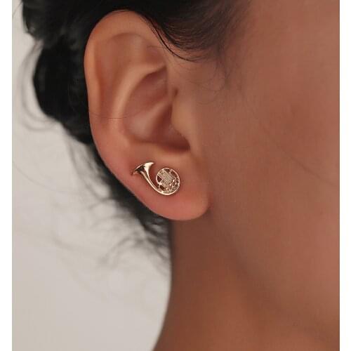 Vintage French Horn Shaped Stud Earring For Women Lady Delicate Instrument Earring Best Music Lovers Jewelry Gift