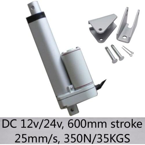 DC12v/24v High Speed 25mm/s 600mm long stroke 350N/35kgs push load electric linear actuators with mounting brackets for TV lift