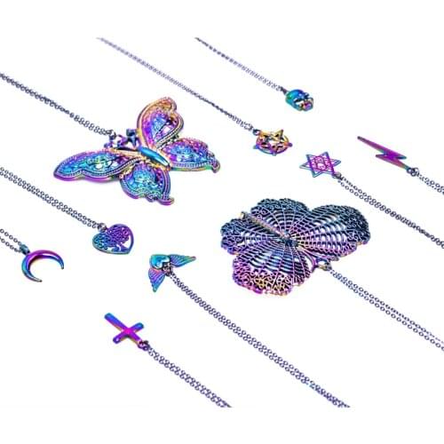 Jewelry Necklace For Women Men Butterfly Pendant Rainbow Chain Around The Neck Necklace Pentagram Tree Of Life Cross Choker 2021