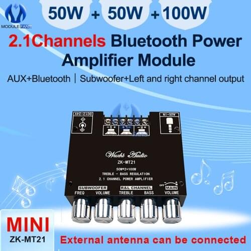 ZK-MT21 Bluetooth 5.0 Subwoofer Sound Amplifier Board 50WX2+100W 2.1 Channel Power Audio Stereo Amplifier Tone Board Bass AMP