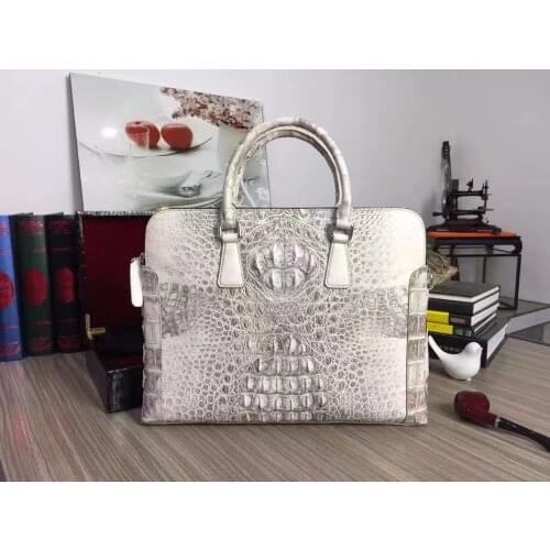 100% genuine crocodile leather men business laptop bag Himalaya white , 2017 men crocodile belly skin men briefcase bag