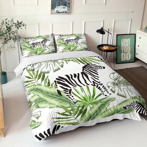 2/3 Pcs Palm Leaves Bamboo Duvet Cover Sets with Pillowcase Tropical Plant King Size Bedding Set Soft Fabric Quilt Covers