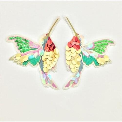 Double Wings Hummingbird sequins iron on patches for clothes Sew-on embroidered patch motif applique deal with it clothing