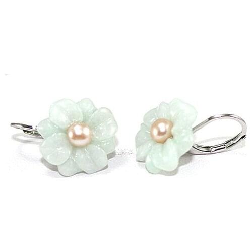 Free Shipping ER00129 Flower Natural jade Earring