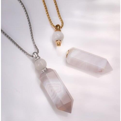 SHINYGEM Natural Crystal Glass Necklace Hexagonal Column Jewelry Making Quartz Perfume Bottle Pendant Fashion Gift for Women