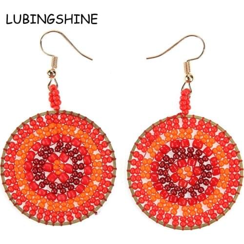 Bohemian Handmade Beaded Round Earrings for Women Seed Bead Statement Dangle Earrings Ethnic Jewelry