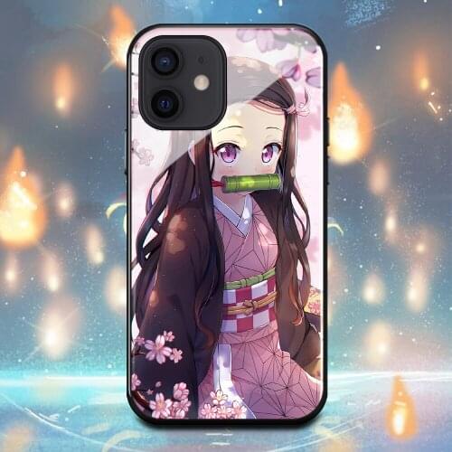 Demon SlayerKamado Nezuko Phone Case For Iphone X XR XS Max 11 11Pro 12Mini 12Pro 6 6s 7 8 Plus Tempered glass shell Cover
