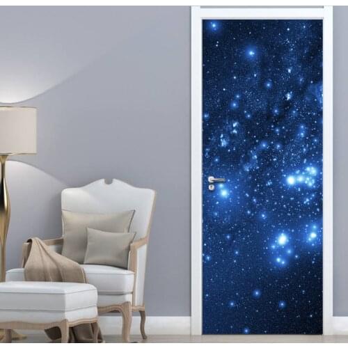 3D Door Stickers Home Decor PVC Waterproof Self-adhesive Door Wallpaper Living Room Bedroom Door Starry Sky Decoration Sticker