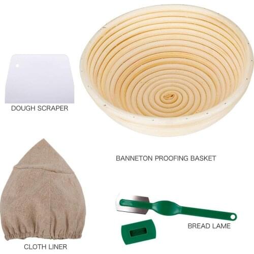Bread Fermentation Rattan Basket Bread Banneton Proofing Basket with Bread Lame Butter Brush Baking Dough Bowl Wicker Basket