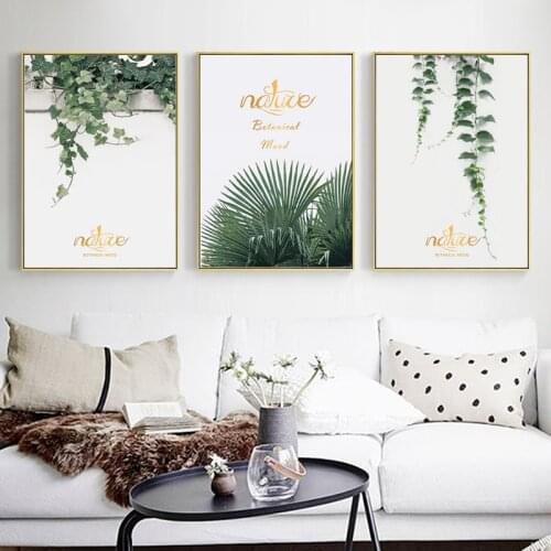 Green Vine Leaves Golden English Plant Combination Canvas Painting Art Abstract Print Poster Picture Wall Nordic Home Decoration