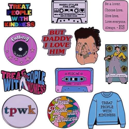 Harry Styles Theme Enamel Pin Fine Line Medicine Tape Brooch Rock Ring Treat People With Kindness Sunflower Badge Fans Art Colle