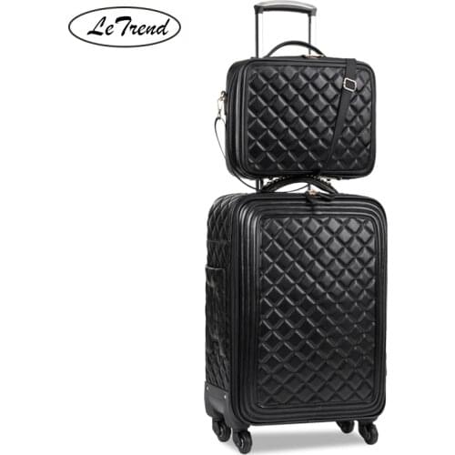 LeTrend Retro PU Leather Rolling Luggage Set Spinner High capacity Trolley High grade luxury Suitcase Wheels Cabin Travel Bag