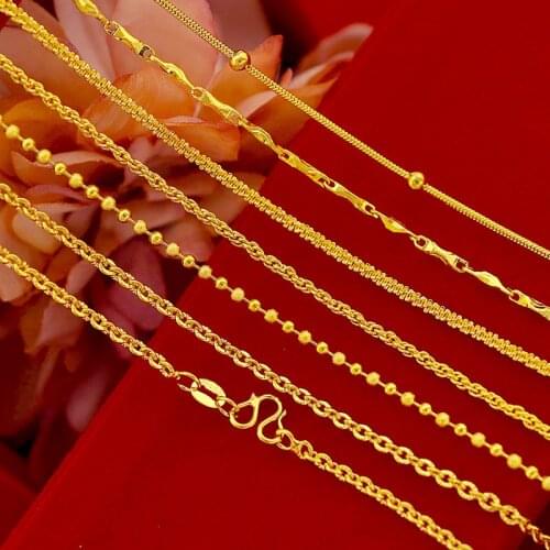 Classic Basic Necklace for Women Yellow Gold Color Waterwave Bead Chain Clavicle Choker Wedding Anniversary Jewelry Oro amarillo
