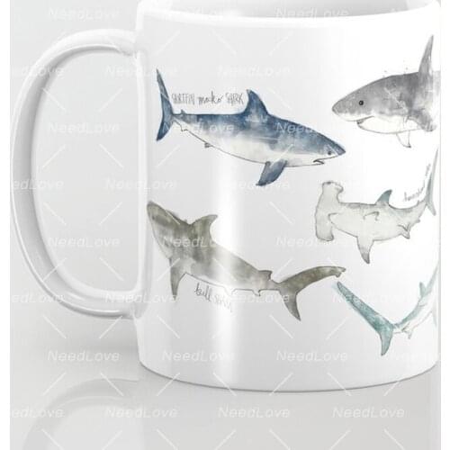 1Pcs New 350mL White Color Sharks Coffee Mug Travel Beer Cup Coffee Milk Tea Morning Cup Gift for Friends