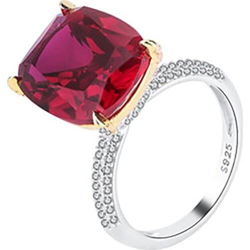 Real Silver 925 Sterling Ruby Emerald Rings For Women Charms 12*14mm Big Gemstone Wedding Engagement Ring Party Fine Jewel Gift