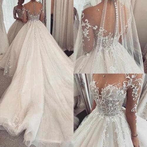 Lace Wedding Dresses 2022 robe de mariee Sheer Long Sleeves Wedding Dress Chapel Train Custom Made Illusion A-Line Bridal Gowns