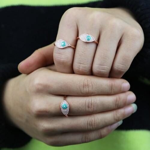 High Quality Rose Gold Color Fashion Jewelry Lucky Eye Enamel Blue White Cz Open Knuckle Midi Turkish Rings for Women 2021