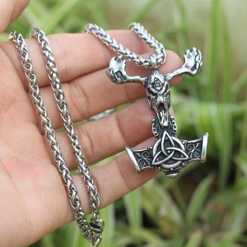 1pcs Men stainless steel viking goat head pendant thors Skull goat hammer mjolnir necklace norse talisman ethnic jewelry