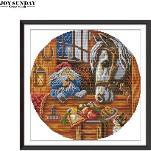 Joy Sunday Needlework DIY DMC Kits Canvas of Embroidery Cross Stitch Counted Aida Fabric 14ct 11ct Cross Stitched New Year Decor