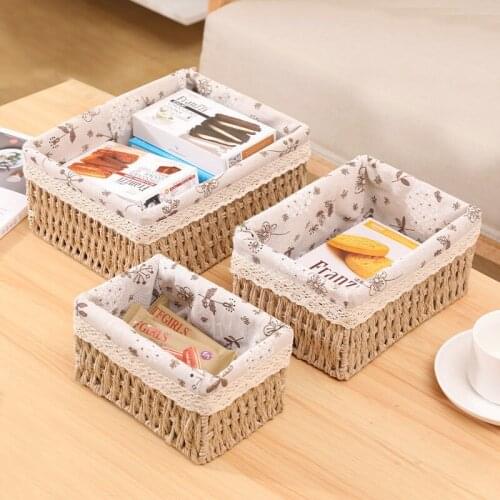 Desktop Rattan Basket Storage Box Snacks Fruit Sundries Cosmetic Office Stationery Storage Basket Home Organization and Storage