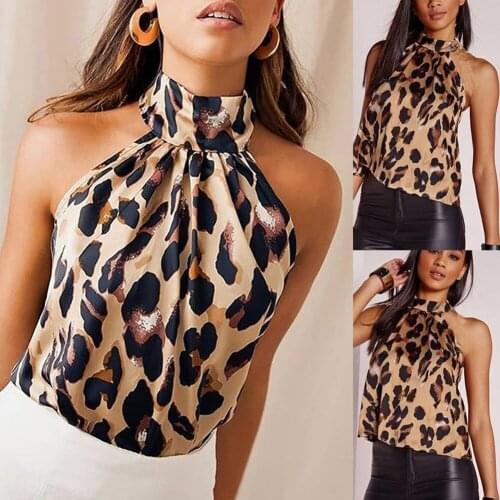 NEW 2020 Leopard Women Halter Off Shoulder Tank Top Casual Blouse Vest O Neck Shirt Top