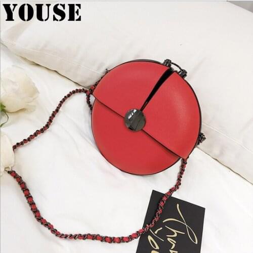 YOUSE Brand 2020 New Womens Bag Personalized Clip-on Circular Mini Bag Fashion Stitching Chain Single Shoulder Cross-body Bags