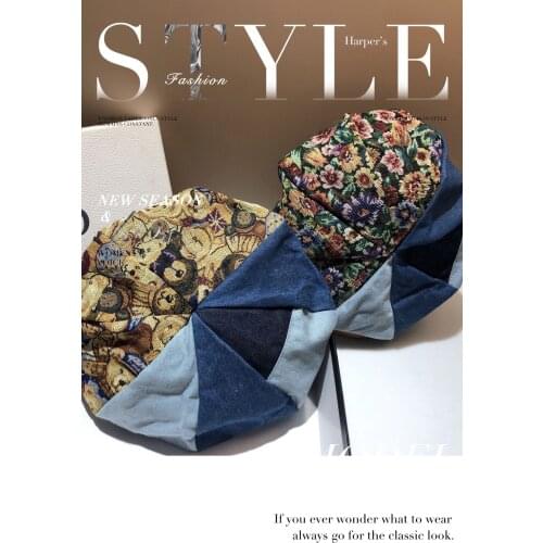 2021 New Autumn Berets Hat for Women Cartoon Flower Denim Joint Octagonal Caps Desinger Winter Hats Painter Cap Visors Enlarged