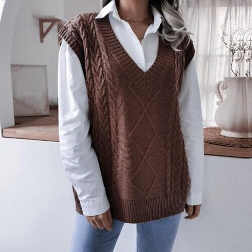 Solid Womens Tank Top Casual V-neck Sleeveless Loose Chunky Knitted Pullover Sweater Vest Jumper Top Mujer Beige Кофта Женская