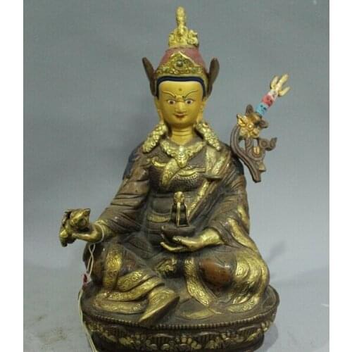 Wholesale factory Tibet Bronze 24K Gold Buddhism Guru Padmasambhava Rinpoche Buddha Statue AE1024 AB1025