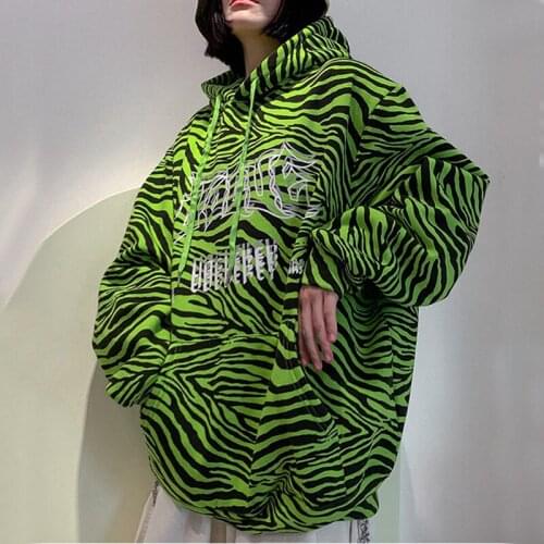 Autumn and winter new streetwear zebra striped hooded womens fashion loose long-sleeved thin ins jacket 2020