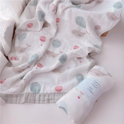 2-6 Layers Newborn Baby whale Swaddling Blankets Muslin Baby Swaddle Wrap Soft Organic Kids Toddler Stroller Bedding Blankets