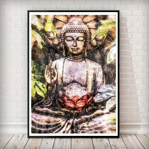 Meditating Sitting Buddha Picture Posters and Prints Wall Art Canvas Painting Buddhist Home Decoration Pictures for Living Room